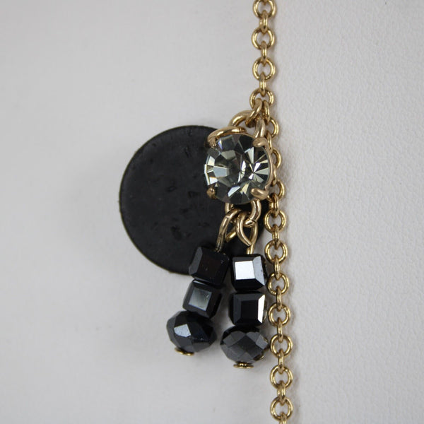 J Crew Goldtone Black Rhinestones Beaded Lobster Clasp 33" Ext 2" Chain Necklace