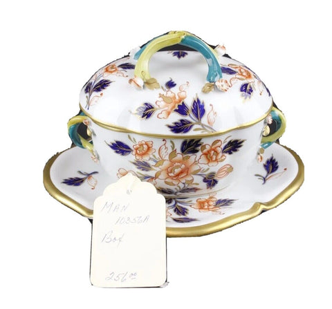 Limoges ? $256 3 pc White Gold Cobalt Nutmeg Covered Serving Dish w Tray
