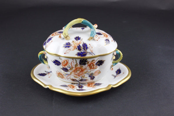 Limoges ? $256 3 pc White Gold Cobalt Nutmeg Covered Serving Dish w Tray