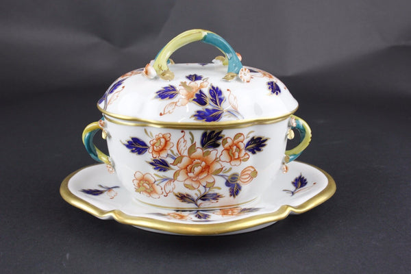 Limoges ? $256 3 pc White Gold Cobalt Nutmeg Covered Serving Dish w Tray