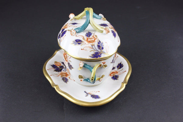 Limoges ? $256 3 pc White Gold Cobalt Nutmeg Covered Serving Dish w Tray