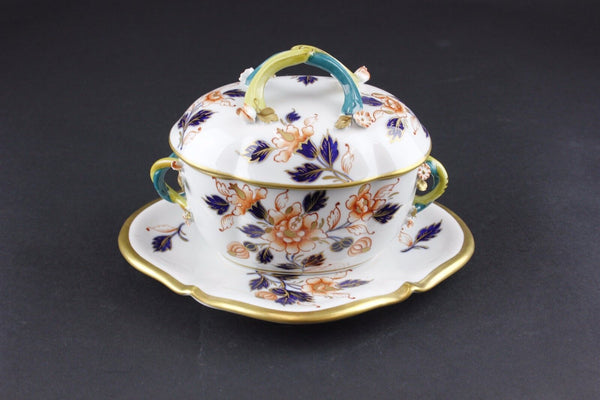 Limoges ? $256 3 pc White Gold Cobalt Nutmeg Covered Serving Dish w Tray