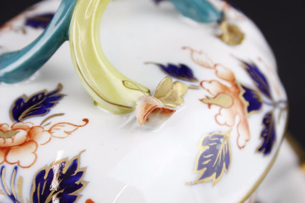 Limoges ? $256 3 pc White Gold Cobalt Nutmeg Covered Serving Dish w Tray