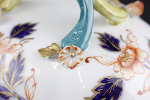 Limoges ? $256 3 pc White Gold Cobalt Nutmeg Covered Serving Dish w Tray