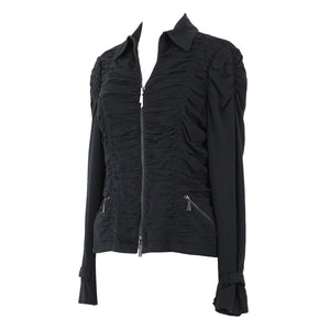 Worth Sz 8 Black Pockets Collared Zipper Detail Ruched Cotton Spandex Jacket