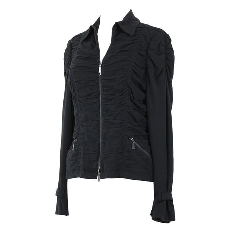 Worth Sz 8 Black Pockets Collared Zipper Detail Ruched Cotton Spandex Jacket