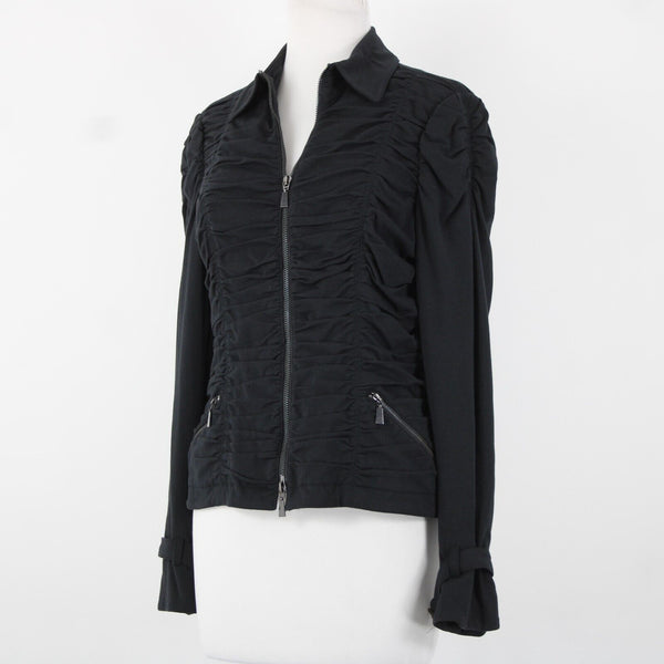 Worth Sz 8 Black Pockets Collared Zipper Detail Ruched Cotton Spandex Jacket