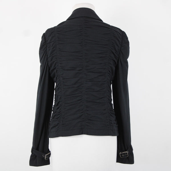 Worth Sz 8 Black Pockets Collared Zipper Detail Ruched Cotton Spandex Jacket