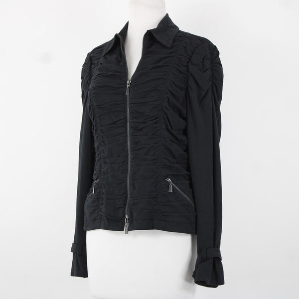 Worth Sz 8 Black Pockets Collared Zipper Detail Ruched Cotton Spandex Jacket