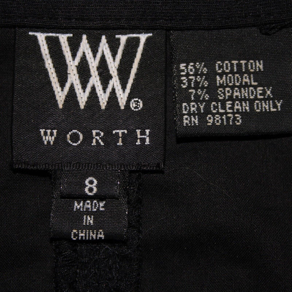 Worth Sz 8 Black Pockets Collared Zipper Detail Ruched Cotton Spandex Jacket