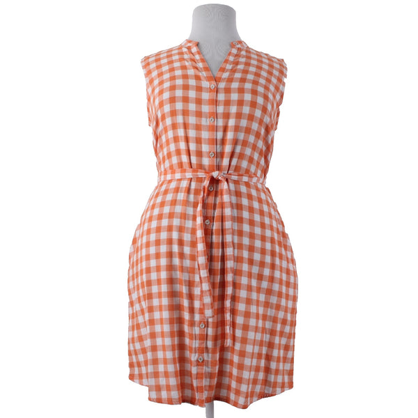 Tommy Bahama Dress NEW $118 Sz XL Orange White Plaid Pockets Belted 100% Cotton