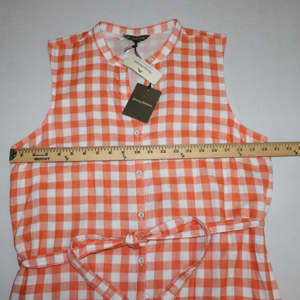 Tommy Bahama Dress NEW $118 Sz XL Orange White Plaid Pockets Belted 100% Cotton