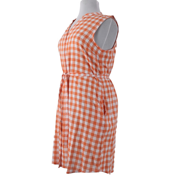 Tommy Bahama Dress NEW $118 Sz XL Orange White Plaid Pockets Belted 100% Cotton