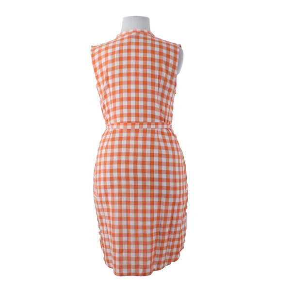 Tommy Bahama Dress NEW $118 Sz XL Orange White Plaid Pockets Belted 100% Cotton