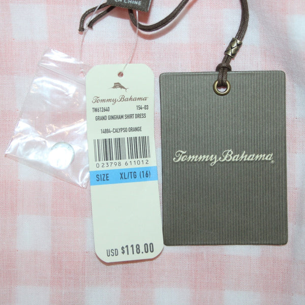 Tommy Bahama Dress NEW $118 Sz XL Orange White Plaid Pockets Belted 100% Cotton