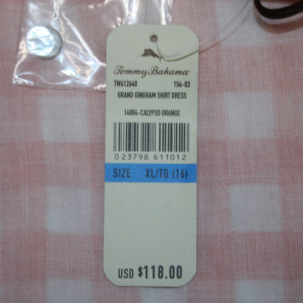 Tommy Bahama Dress NEW $118 Sz XL Orange White Plaid Pockets Belted 100% Cotton