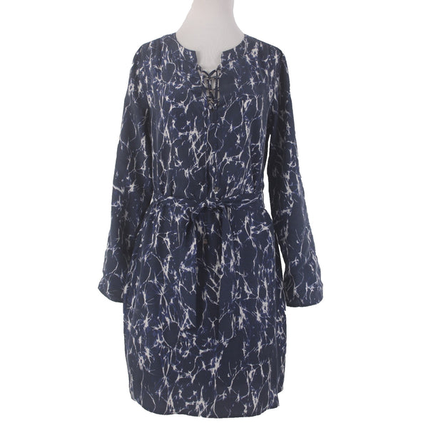 Michael Kors Dress Sz M Black Navy Blue White Belted Not Lined 100% Silk Dress