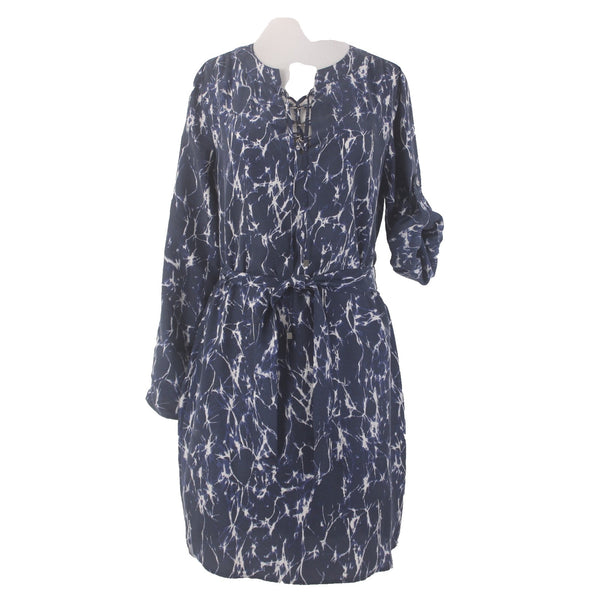 Michael Kors Dress Sz M Black Navy Blue White Belted Not Lined 100% Silk Dress