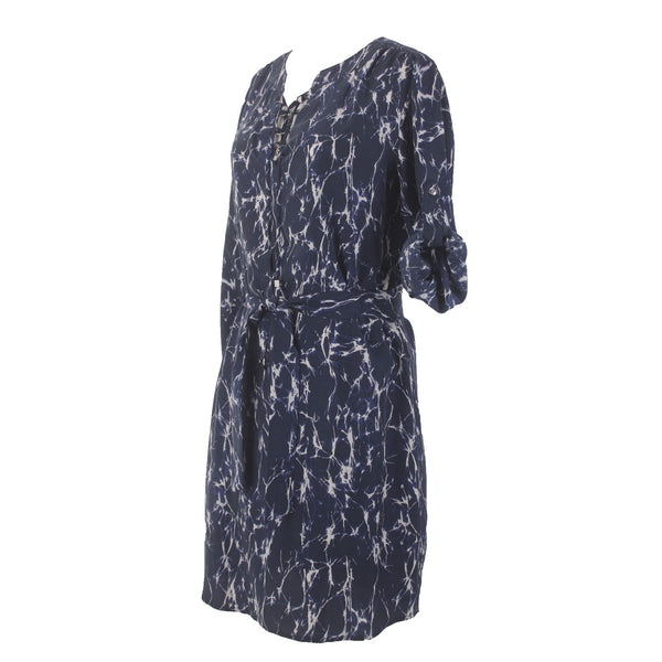 Michael Kors Dress Sz M Black Navy Blue White Belted Not Lined 100% Silk Dress