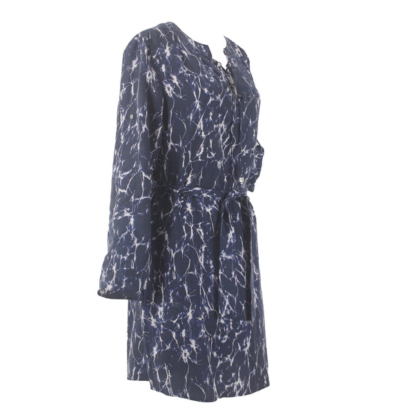 Michael Kors Dress Sz M Black Navy Blue White Belted Not Lined 100% Silk Dress