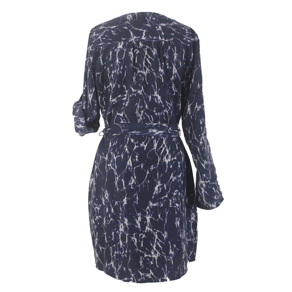 Michael Kors Dress Sz M Black Navy Blue White Belted Not Lined 100% Silk Dress