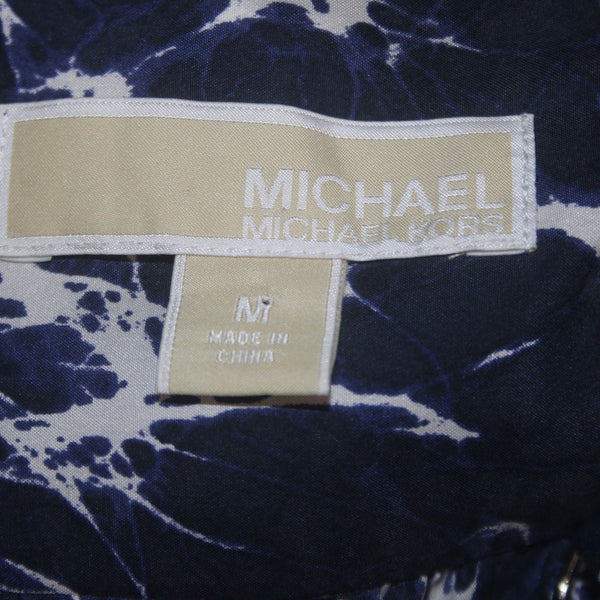 Michael Kors Dress Sz M Black Navy Blue White Belted Not Lined 100% Silk Dress