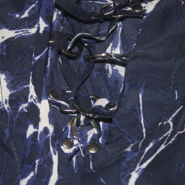 Michael Kors Dress Sz M Black Navy Blue White Belted Not Lined 100% Silk Dress