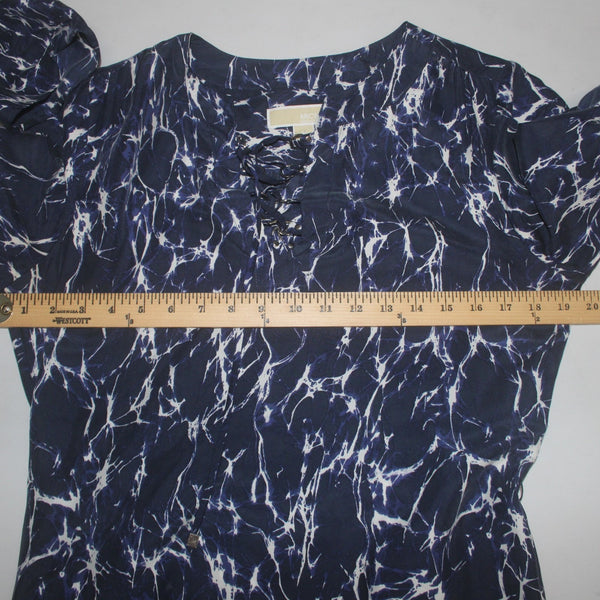 Michael Kors Dress Sz M Black Navy Blue White Belted Not Lined 100% Silk Dress