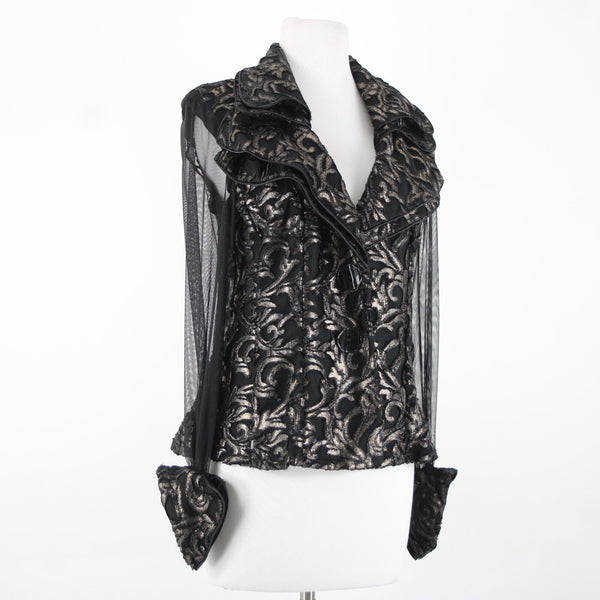 Frank Lyman Sz 6 Black Gold Collar Sheer Sleeves No Fabric Label Evening Jacket
