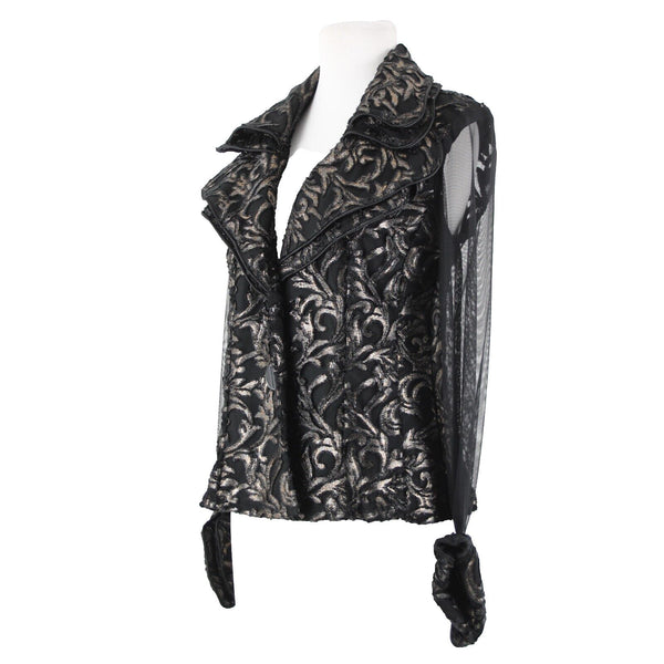 Frank Lyman Sz 6 Black Gold Collar Sheer Sleeves No Fabric Label Evening Jacket