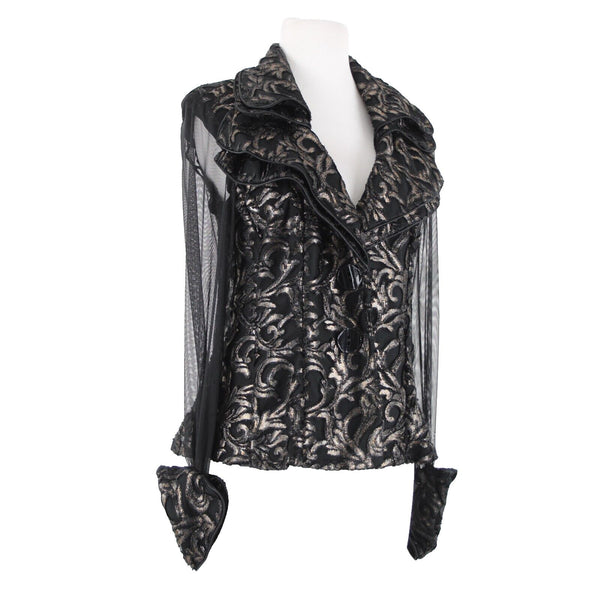 Frank Lyman Sz 6 Black Gold Collar Sheer Sleeves No Fabric Label Evening Jacket