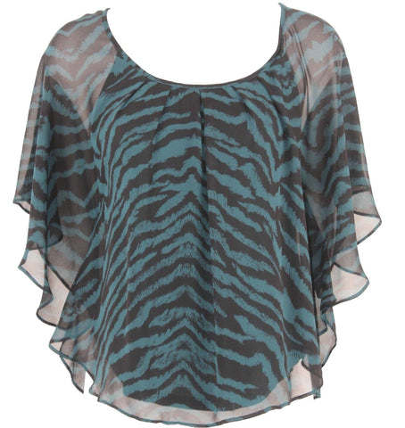 Express Sz XS Black Green Sheer Overlay Butterfly Sleeve Poly Cotton Bld Top