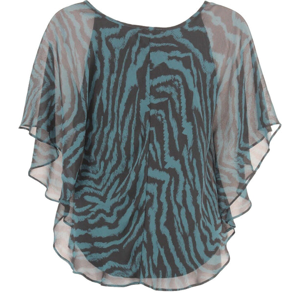 Express Sz XS Black Green Sheer Overlay Butterfly Sleeve Poly Cotton Bld Top