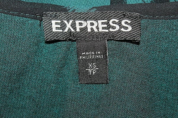 Express Sz XS Black Green Sheer Overlay Butterfly Sleeve Poly Cotton Bld Top