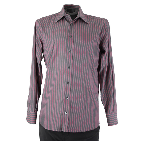 Dolce Gabbana Sz 16 41 Gray Magenta Striped Tailored Fit  Men's Dress Shirt