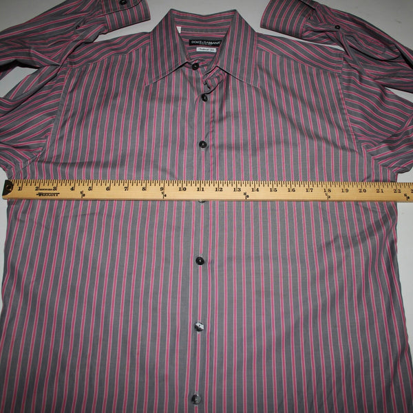 Dolce Gabbana Sz 16 41 Gray Magenta Striped Tailored Fit  Men's Dress Shirt