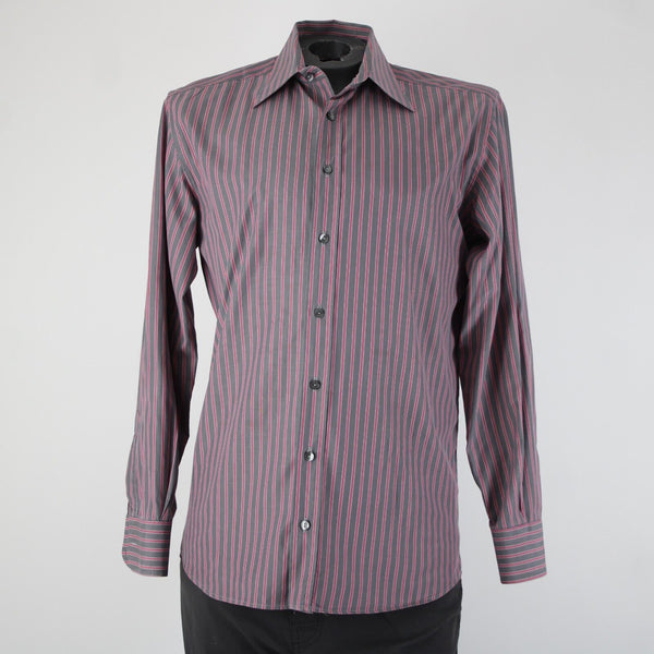 Dolce Gabbana Sz 16 41 Gray Magenta Striped Tailored Fit  Men's Dress Shirt
