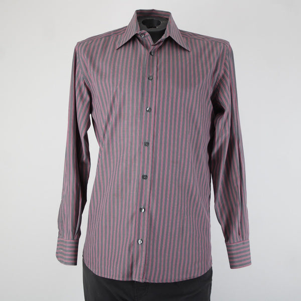Dolce Gabbana Sz 16 41 Gray Magenta Striped Tailored Fit  Men's Dress Shirt