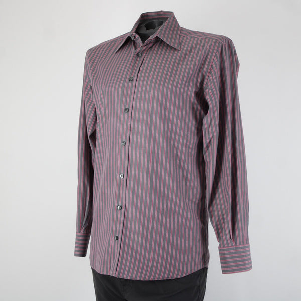 Dolce Gabbana Sz 16 41 Gray Magenta Striped Tailored Fit  Men's Dress Shirt