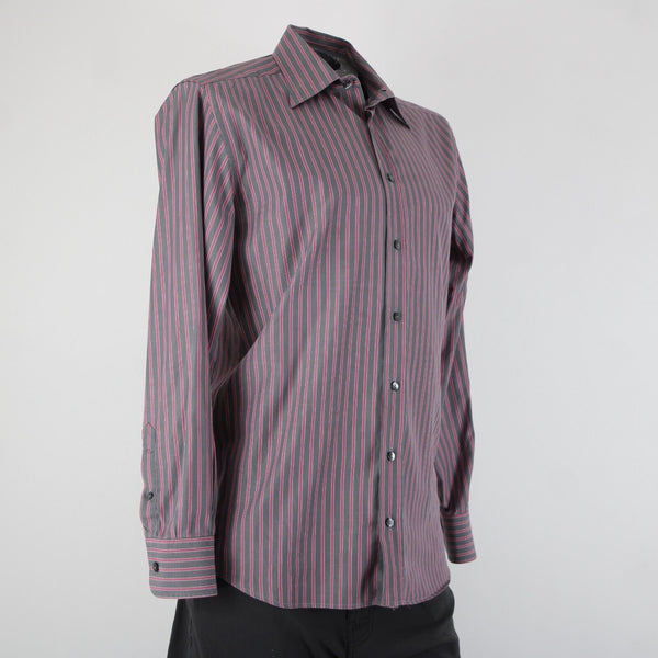 Dolce Gabbana Sz 16 41 Gray Magenta Striped Tailored Fit  Men's Dress Shirt