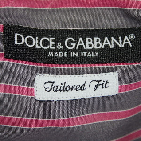 Dolce Gabbana Sz 16 41 Gray Magenta Striped Tailored Fit  Men's Dress Shirt