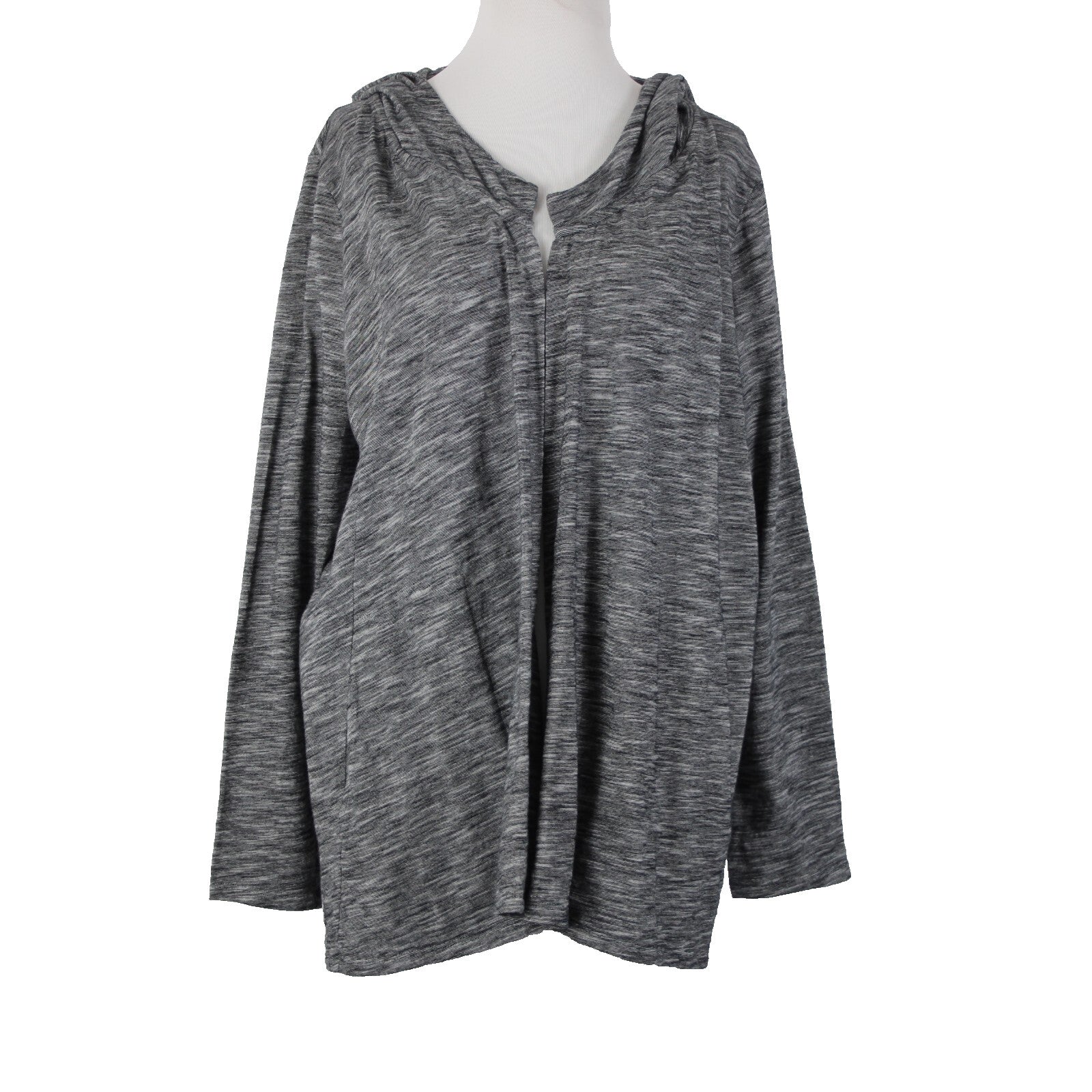 Pure Jill Sz M Black White Hooded 100% Cotton Wrap Sweater