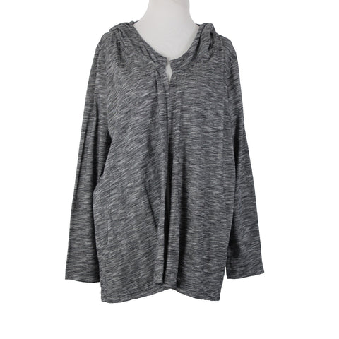 Pure Jill Sz M Black White Hooded 100% Cotton Wrap Sweater