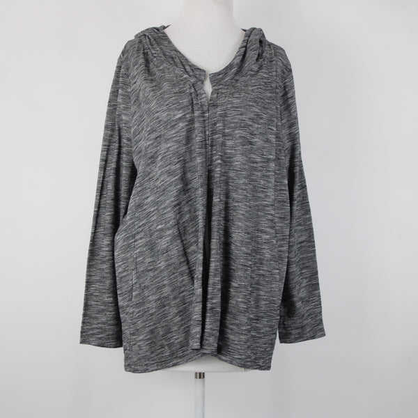 Pure Jill Sz M Black White Hooded 100% Cotton Wrap Sweater