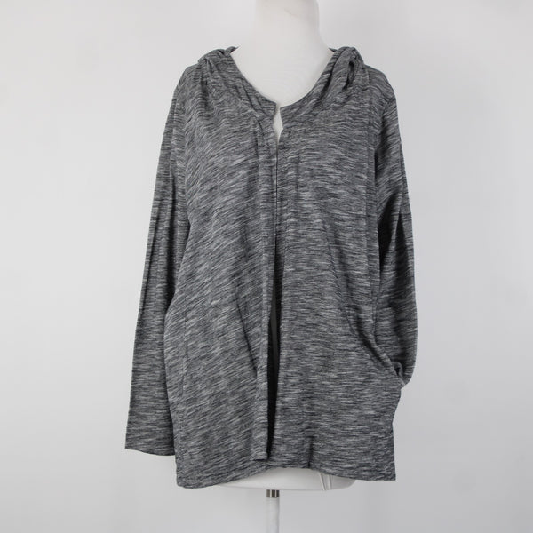 Pure Jill Sz M Black White Hooded 100% Cotton Wrap Sweater