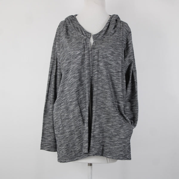 Pure Jill Sz M Black White Hooded 100% Cotton Wrap Sweater