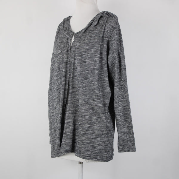 Pure Jill Sz M Black White Hooded 100% Cotton Wrap Sweater