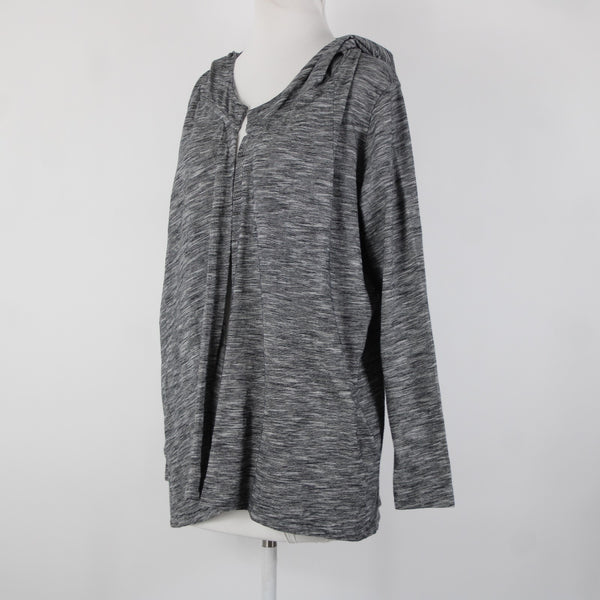 Pure Jill Sz M Black White Hooded 100% Cotton Wrap Sweater