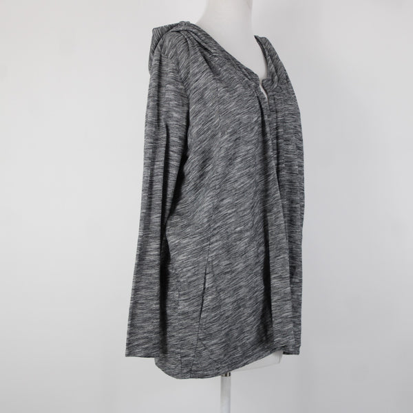 Pure Jill Sz M Black White Hooded 100% Cotton Wrap Sweater