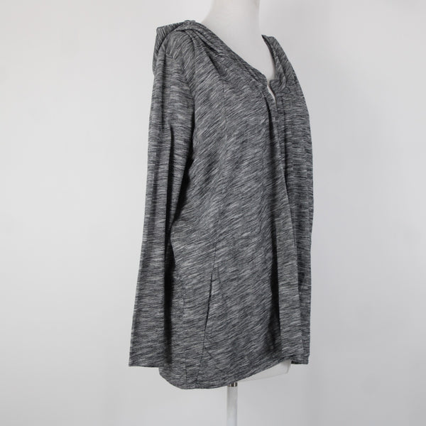 Pure Jill Sz M Black White Hooded 100% Cotton Wrap Sweater